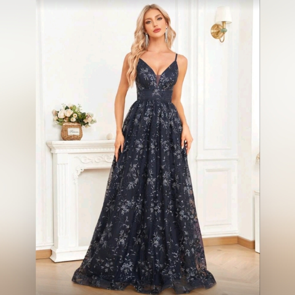 Navy Blue Floral Maxi Dress